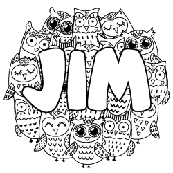 Coloring page first name JIM - Owls background