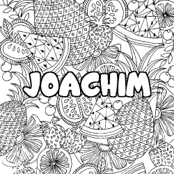 Coloring page first name JOACHIM - Fruits mandala background