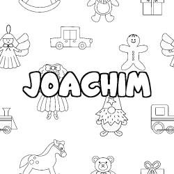 Coloring page first name JOACHIM - Toys background