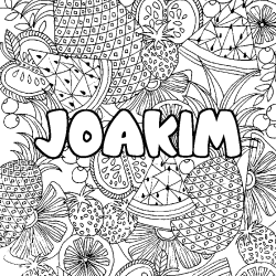 Coloring page first name JOAKIM - Fruits mandala background