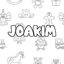 Coloring page first name JOAKIM - Toys background