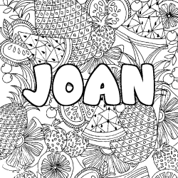 Coloring page first name JOAN - Fruits mandala background