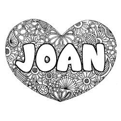 Coloring page first name JOAN - Heart mandala background