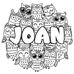 Coloring page first name JOAN - Owls background