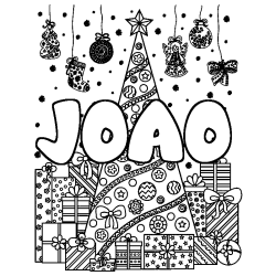 Coloring page first name JOAO - Christmas tree and presents background