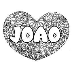 Coloring page first name JOAO - Heart mandala background