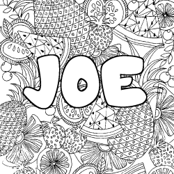 Coloring page first name JOE - Fruits mandala background