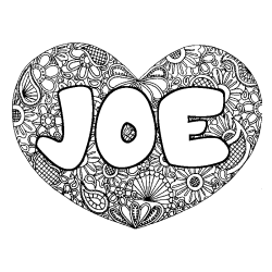 Coloring page first name JOE - Heart mandala background