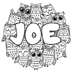 Coloring page first name JOE - Owls background