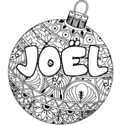 Coloring page first name JOËL - Christmas tree bulb background