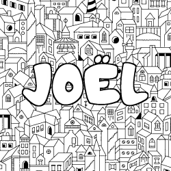 Coloring page first name JOËL - City background