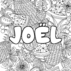 Coloring page first name JOËL - Fruits mandala background