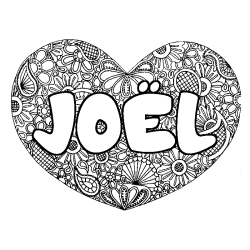 Coloring page first name JOËL - Heart mandala background