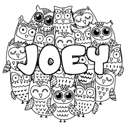 Coloring page first name JOEY - Owls background