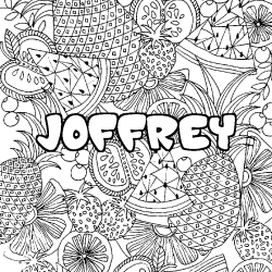 Coloring page first name JOFFREY - Fruits mandala background