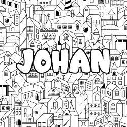 Coloring page first name JOHAN - City background