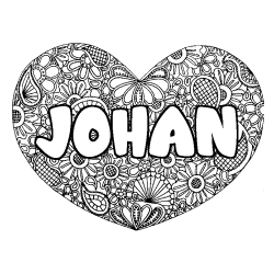 Coloring page first name JOHAN - Heart mandala background