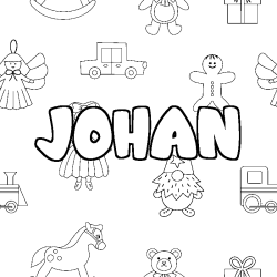 Coloring page first name JOHAN - Toys background