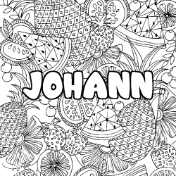 Coloring page first name JOHANN - Fruits mandala background