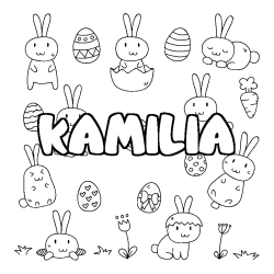 Coloring page first name KAMILIA - Easter background