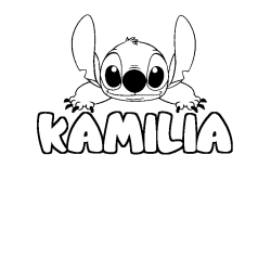 Coloring page first name KAMILIA - Stitch background