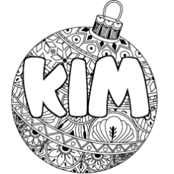 Coloring page first name KIM - Christmas tree bulb background