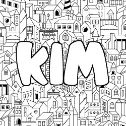 Coloring page first name KIM - City background