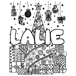 Coloring page first name LALIE - Christmas tree and presents background