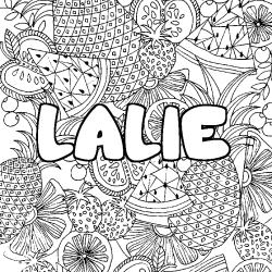 Coloring page first name LALIE - Fruits mandala background