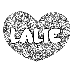 Coloring page first name LALIE - Heart mandala background