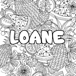 Coloring page first name LOANE - Fruits mandala background