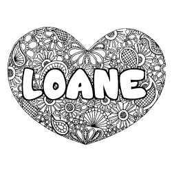 Coloring page first name LOANE - Heart mandala background