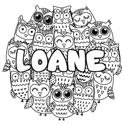 Coloring page first name LOANE - Owls background