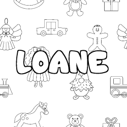 Coloring page first name LOANE - Toys background