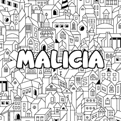 Coloring page first name MALICIA - City background