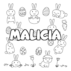 Coloring page first name MALICIA - Easter background