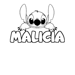 Coloring page first name MALICIA - Stitch background