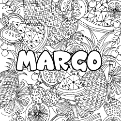 Coloring page first name MARGO - Fruits mandala background