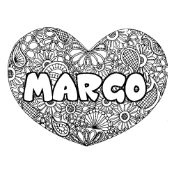 Coloring page first name MARGO - Heart mandala background