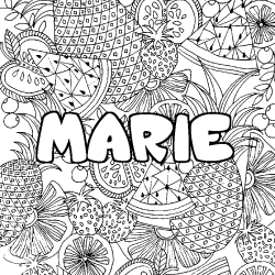 Coloring page first name MARIE - Fruits mandala background