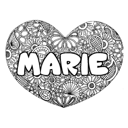 Coloring page first name MARIE - Heart mandala background