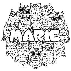 Coloring page first name MARIE - Owls background