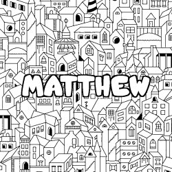 Coloring page first name MATTHEW - City background