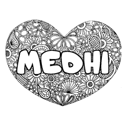 Coloring page first name MEDHI - Heart mandala background