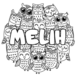 Coloring page first name MELIH - Owls background