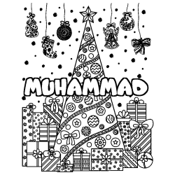 MUHAMMAD - Christmas tree and presents background coloring