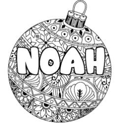 Coloring page first name NOAH - Christmas tree bulb background