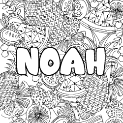 Coloring page first name NOAH - Fruits mandala background