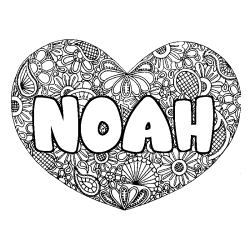 Coloring page first name NOAH - Heart mandala background