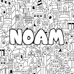 Coloring page first name NOAM - City background